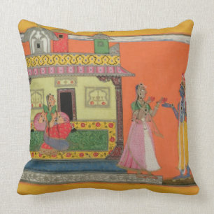 Almofada Krishna que chega na casa de Radha, ilustração