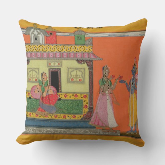 Almofada Krishna que chega na casa de Radha, ilustração (Frente)