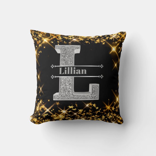 Almofada L Inicial De Prata Personalizado Monograma Seu Nom (Frente)