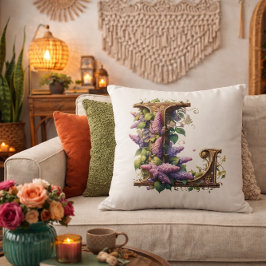 Almofada "L" inicial - Elegante Lilac Floral Design