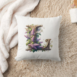 Almofada "L" inicial - Elegante Lilac Floral Design