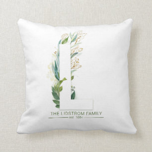 Almofada L Monograma Verde Elegante Dourado Nome da Família