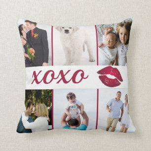 Almofada Lábios da colagem XOXO Borgonha da foto do costume