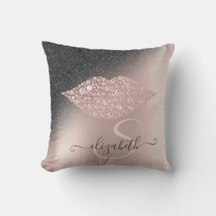 Almofada Lábios de Diamantes Brilho Ombre Dourado Rosa