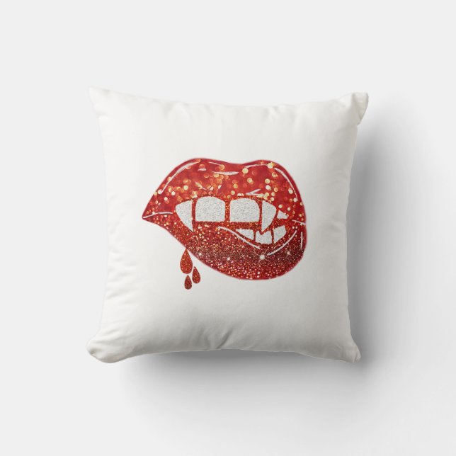 Almofada Lábios de vampiro com brilho de faux com derramame (Frente)