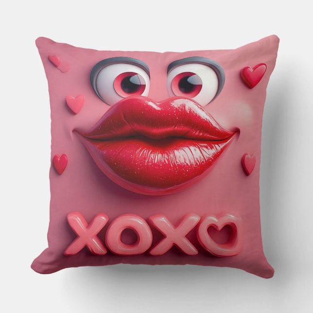 Almofada Lábios Vermelhos Vibrantes Com Design XOXO (Frente)