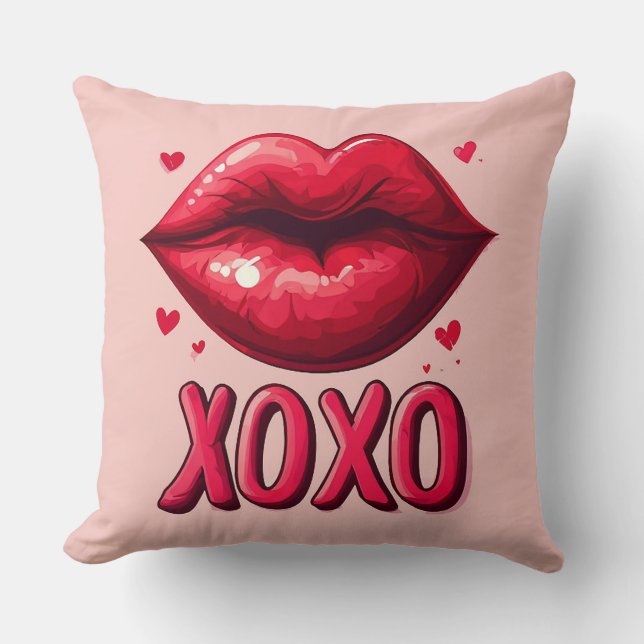 Almofada Lábios Vermelhos Vibrantes Com Design XOXO (Frente)