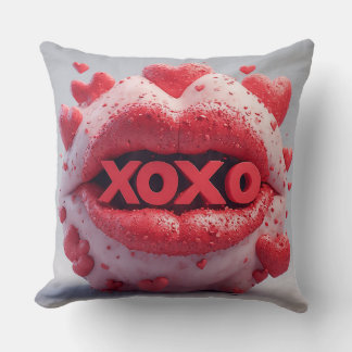 Almofada Lábios Vermelhos Vibrantes com XOXO por Corações R