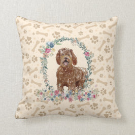 Almofada Labradoodle Dog Paw Print & Floral Cute