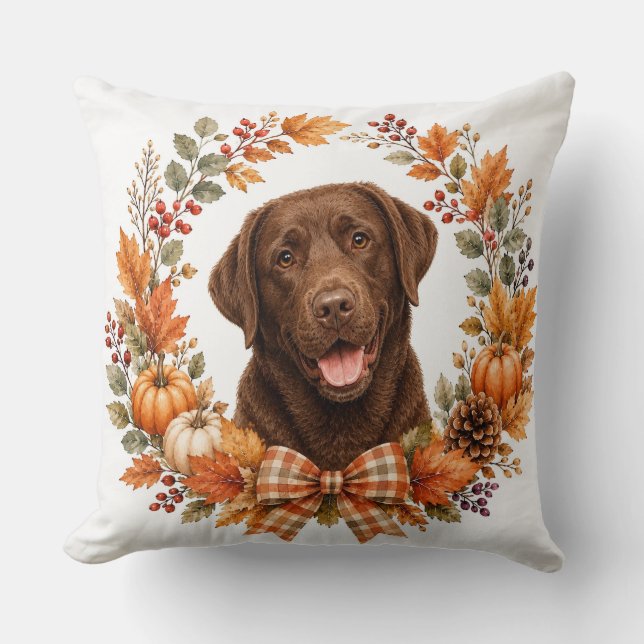 Almofada Labrador Chocolate Outono (Frente)