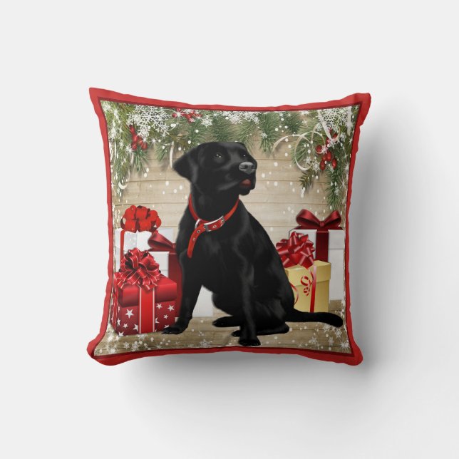 ALMOFADA LABRADOR PRETO DE NATAL (Frente)