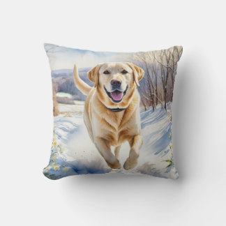 Almofada Labrador Retriever Amarelo Neve Inverno Aquarela R