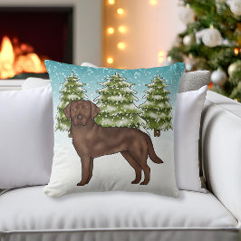 Almofada Labrador Retriever Chocolate Azul Natal de Inverno