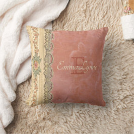 Almofada Lace de marfim Rosa de Coral Girly Elegante Person