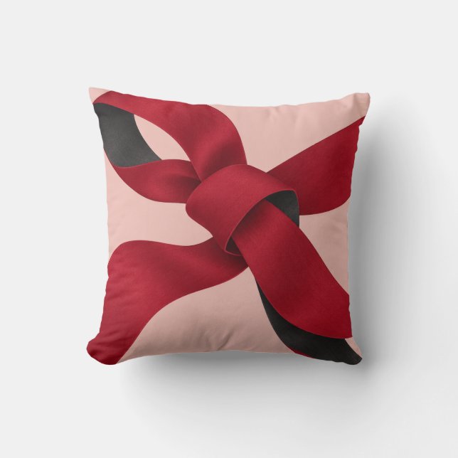 Almofada Laço de Fita Vermelha Rosa Corado (Frente)