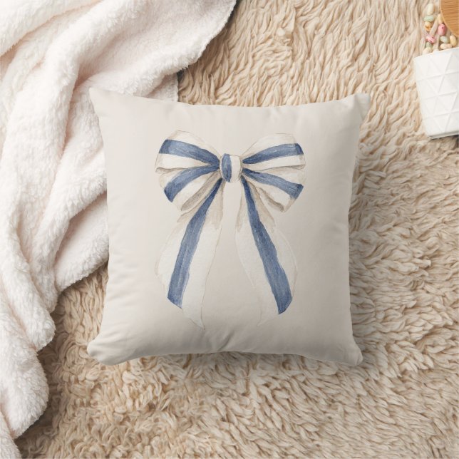 Almofada Laço de Listras Azuis Branco Creme (Cobertor)