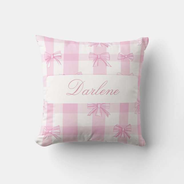 Almofada Laço Personalizado Rosa Xadrez (Frente)