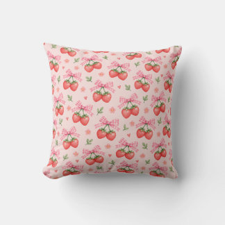 Almofada Laço Xadrez Rosa Padrão Floral Morango