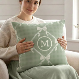 Almofada Laços Coquette Gingham Monograma Creme Verde Salvi