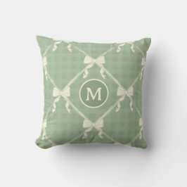 Almofada Laços Coquette Xadrez Monograma Creme Verde Sálvia