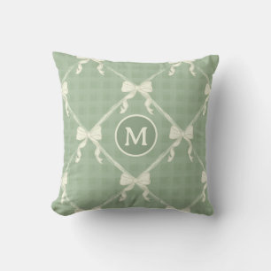 Almofada Laços Coquette Xadrez Monograma Creme Verde Sálvia