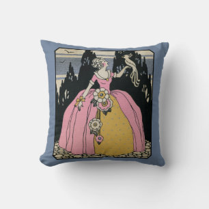 Almofada Lady Holding um Pássaro, Vintage Victorian