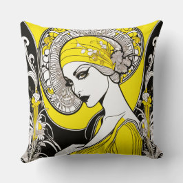 Almofada Lady Yellow & Black Art Nouveau elegante