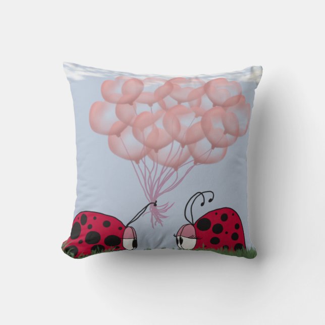 Almofada Ladybug Adorável Com Buquê De Balão Rosa Bonito (Frente)