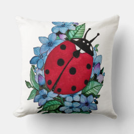 Almofada Ladybug Cuta De Água Com Flores Selvagens Azuis