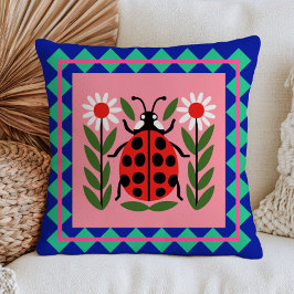 Almofada Ladybug Illustration Floral Bug Design Retro