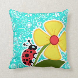 Almofada Ladybug no Aqua Color Paisley; Floral