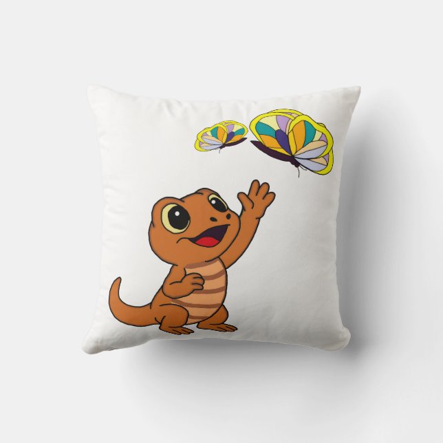 Almofada Lagarto de Desenho Animado Marrom Fofo Alcançando  (Verso)