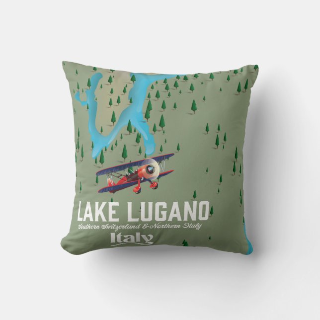 Almofada Lago Lugano Itália - poster de viagens Suiça (Frente)