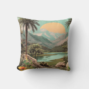 Almofada Lago Tropical Surreal com Palmeiras