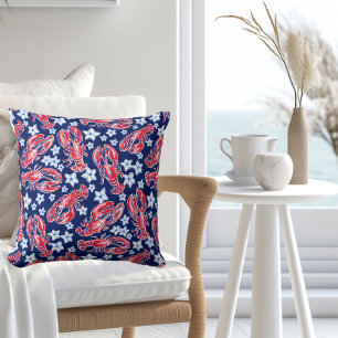Almofada Lagosta Floral Preppy Vermelho Azul Padrão 
