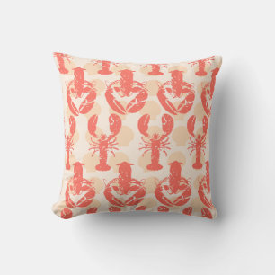 Almofada Lagostim-rosa-coral e Padrões Náuticos de conchas