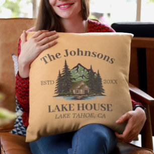 Almofada Lake House Wood Themed Family Name Personalizado