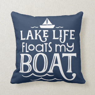 Almofada Lake Life Flutua O Meu Barco Azul
