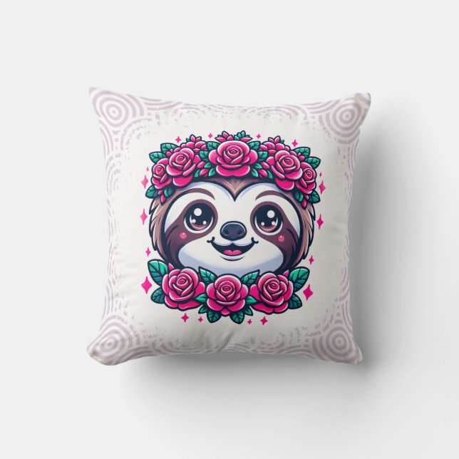 Almofada Lama Adorável com Coroa Floral (Frente)