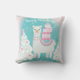 Almofada Lama Bonito com presentes de Natal