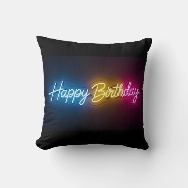Almofada Lâmpada de Neon Aniversário Feliz (Frente)