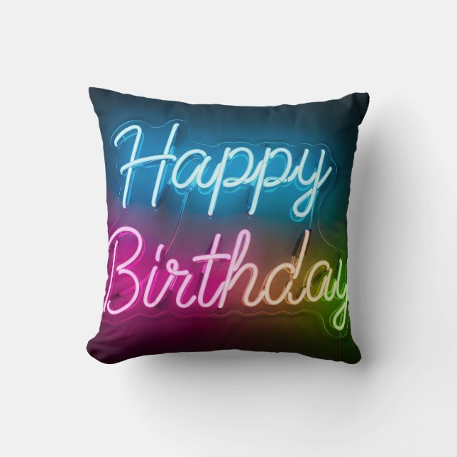 Almofada Lâmpada Neon de Aniversário Feliz (Frente)