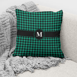 Almofada Lança Padrão De Gingham Preto E Verde Monograma