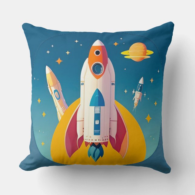 Almofada Lançamento Colorido de Foguetes em Cartoon Vibrant (Frente)