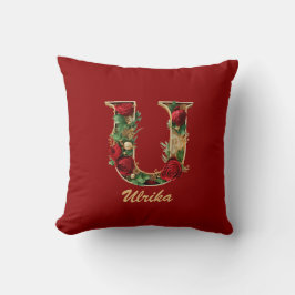 Almofada Lançamento de Natal Vermelho Dourado com Monograma