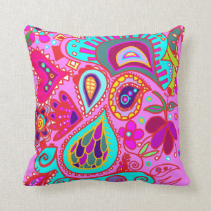 Almofada Lance COR-DE-ROSA de Paisley & ROXO frente e verso