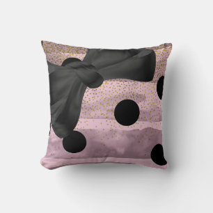 Almofada Lantejoulas Rosa e Preto Dourado Laço Chic Glam