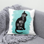 Almofada Lar É Onde Está O Gato - Aqua<br><div class="desc">Design de forma de gato adorável em uma fonte manuscrita em tendências em um fundo de lavagem com aquarela.</div>