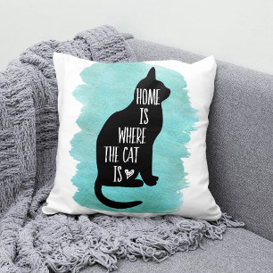 Almofada Lar É Onde Está O Gato - Aqua