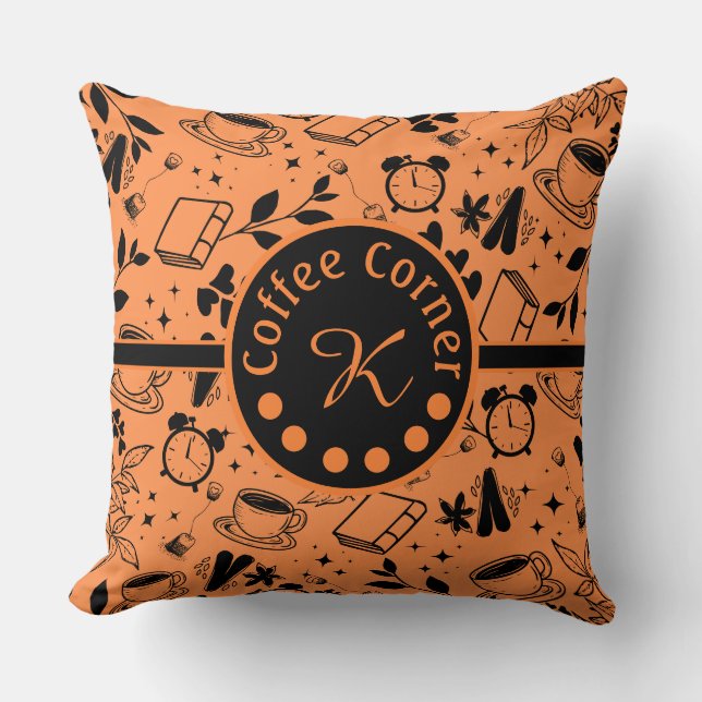 Almofada laranja-amante do café moderno do meio século (Frente)